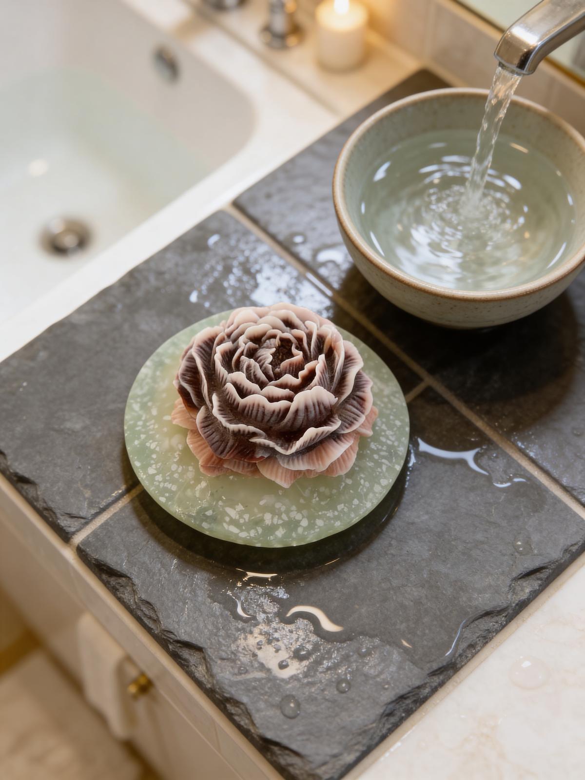 Sculpted Flower Artisan Soap with Stone Dish