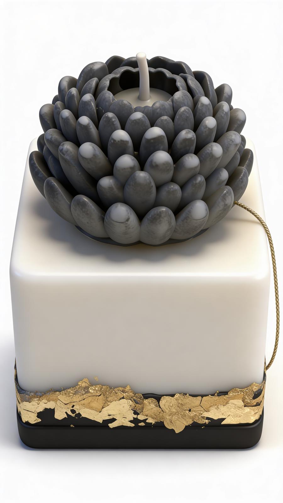 Luxury Sculpted Floral Block Candle with Gold Accent Base