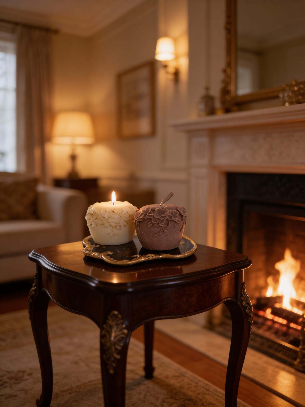 Floral Embossed Decorative Candle Pair