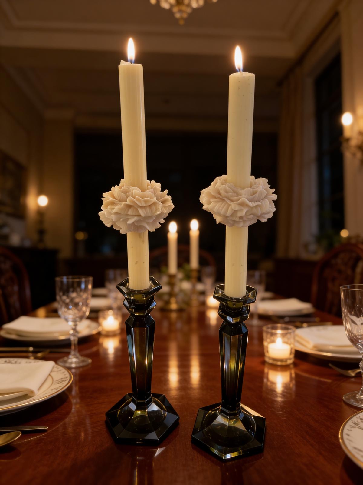 Floral Accent Taper Candle Pair