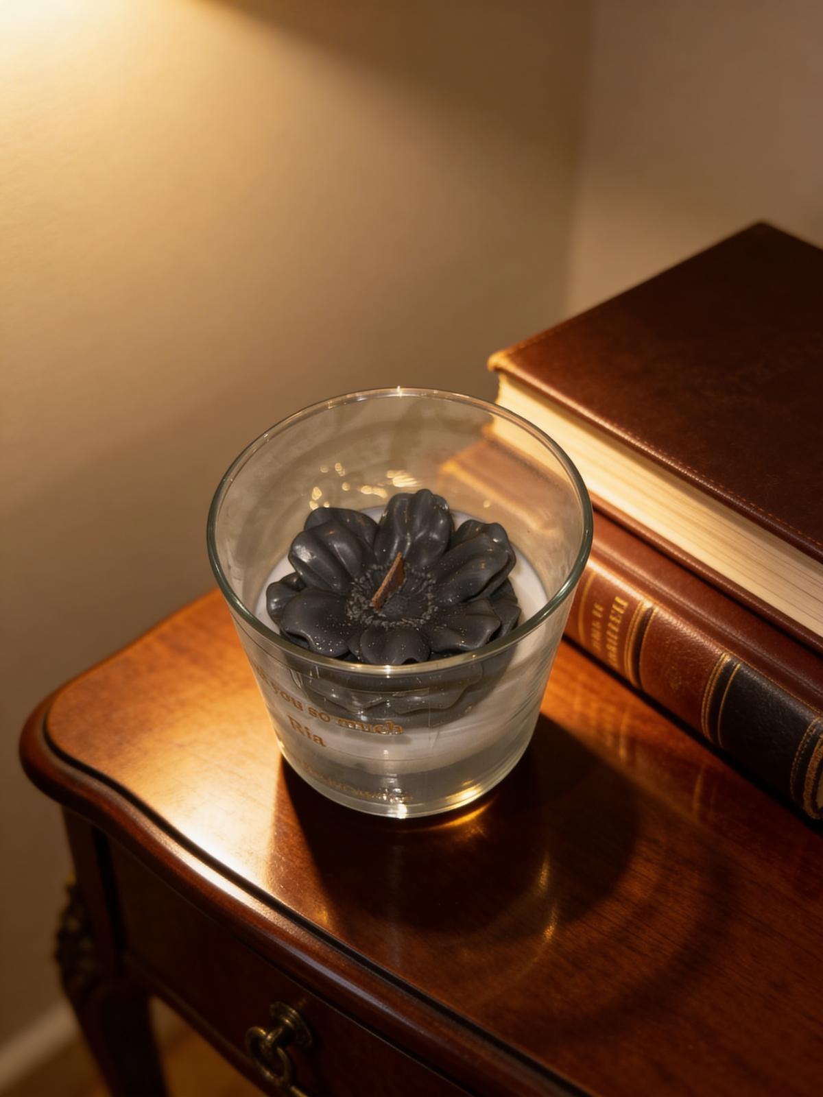 Black Floral Accent Glass Candle