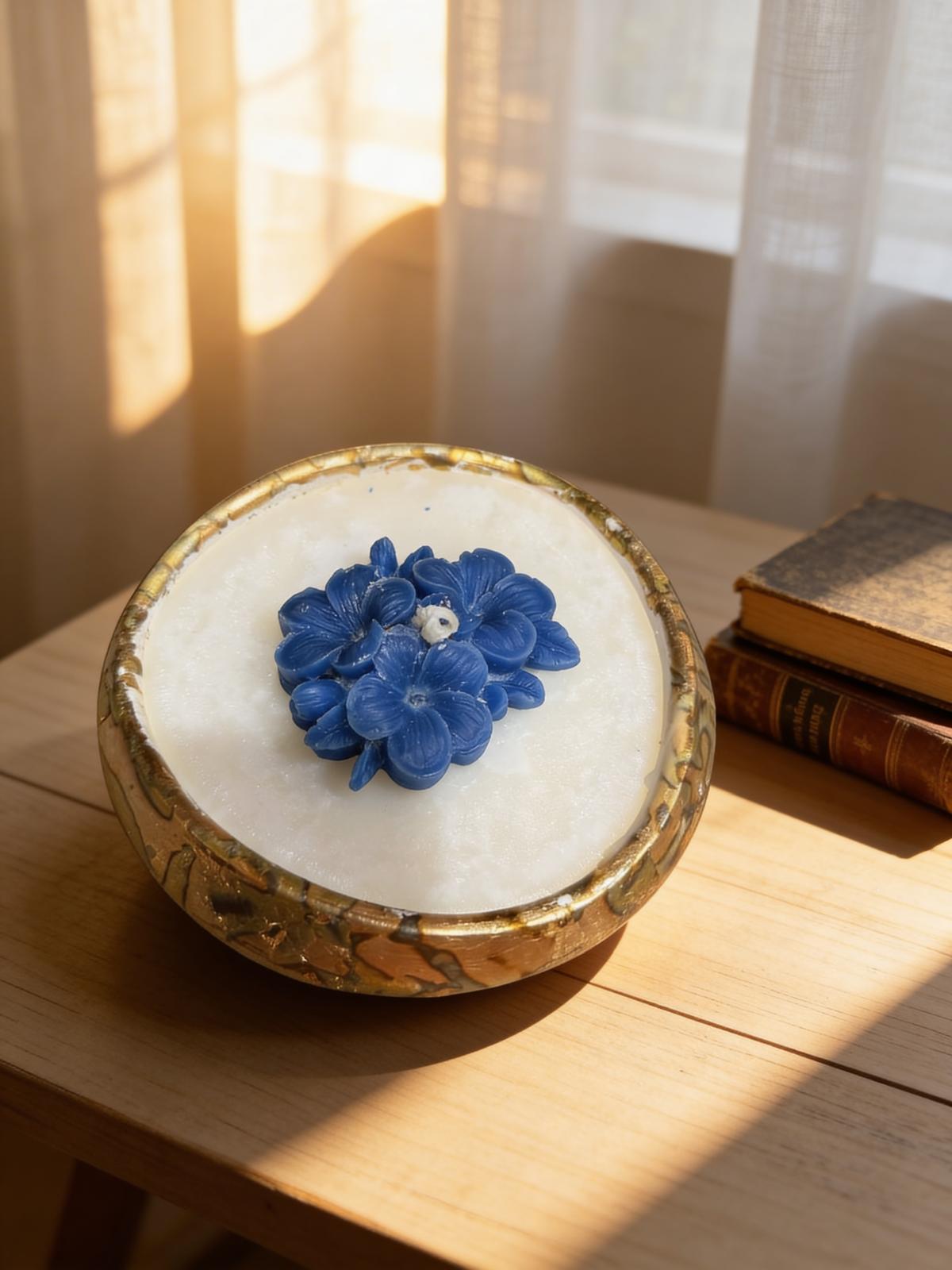 Blue Blossom Textured Rim Bowl Candle